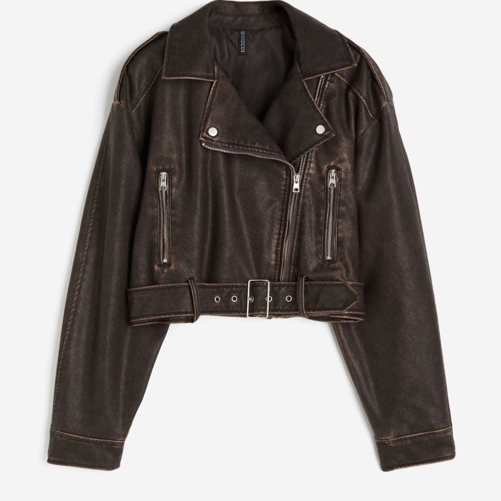 NWT H&M Brown Coated Leather Biker Jacket